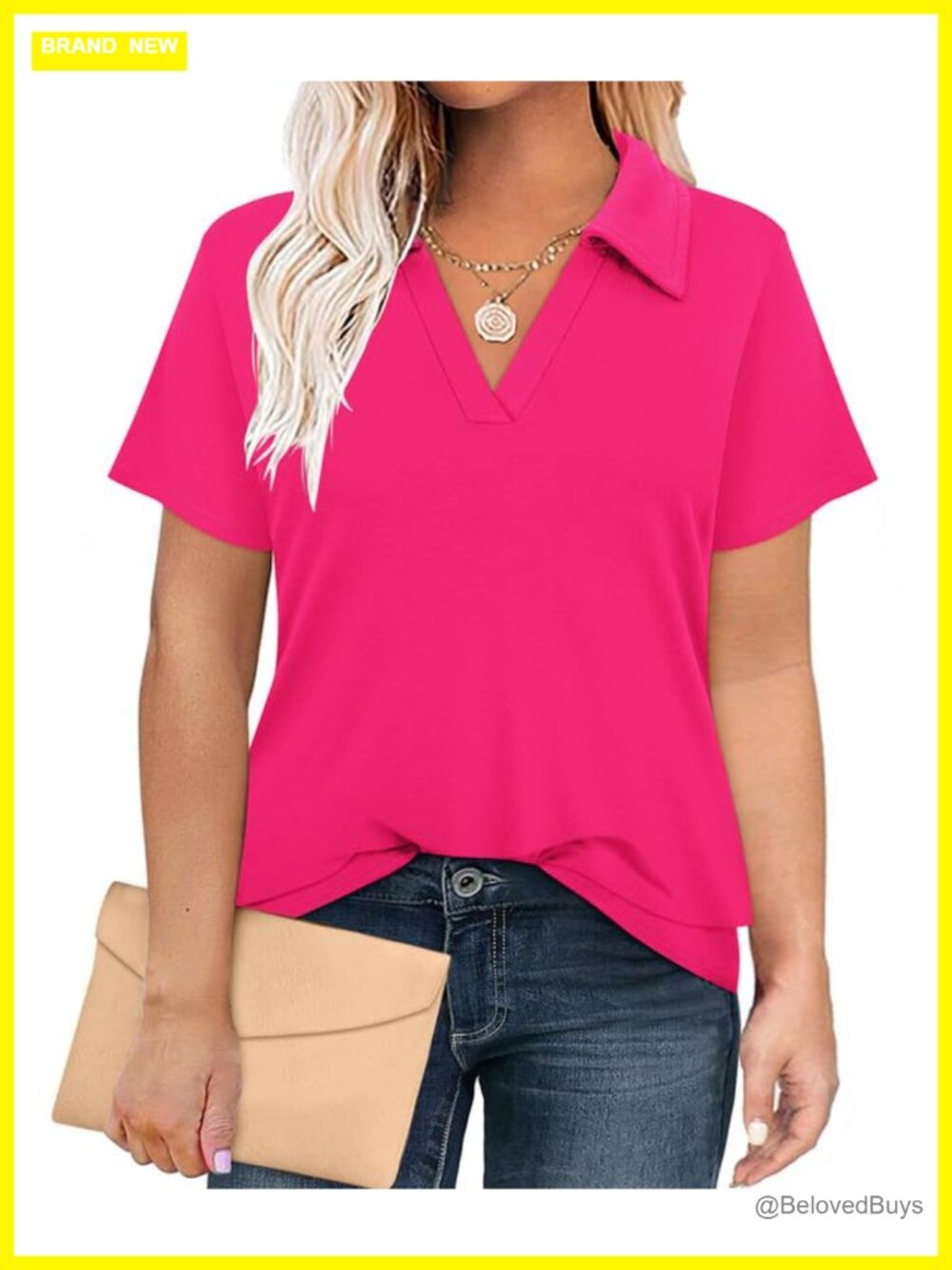Plus Size Polo Shirt Short Sleeve V-Neck Tunic Office Business Top